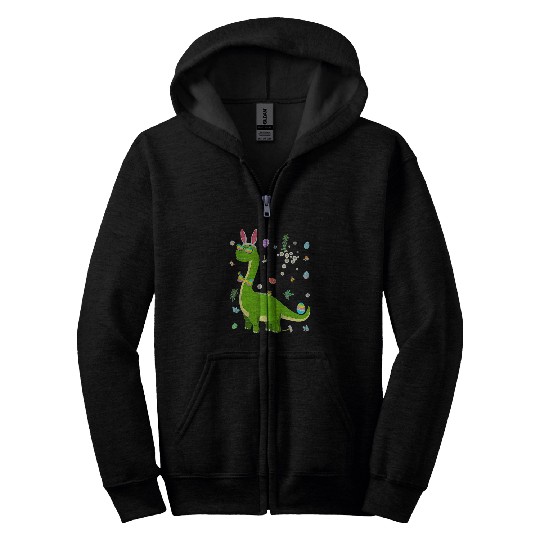 Brontosaurus Bunny Ears Egg Easter Day Dinosaur Dino Kids Zip Hoodies