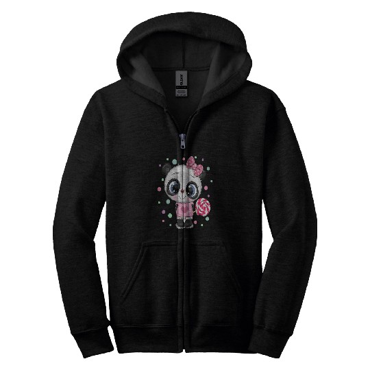 Panda Pet in a dress with lollipop children women Zip Hoodies