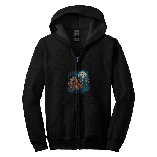 capybaras Pet Scared capybaras Fleeing Zombies Halloween Design Zip Hoodies