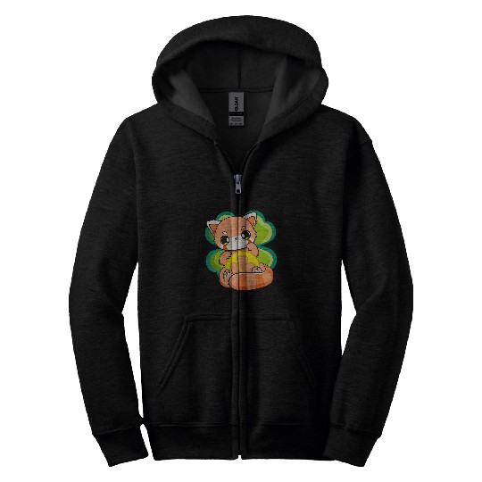 Panda Pet St Patricks Day Cute Red Panda Shamrock Irish Otaku Anime Zip Hoodies