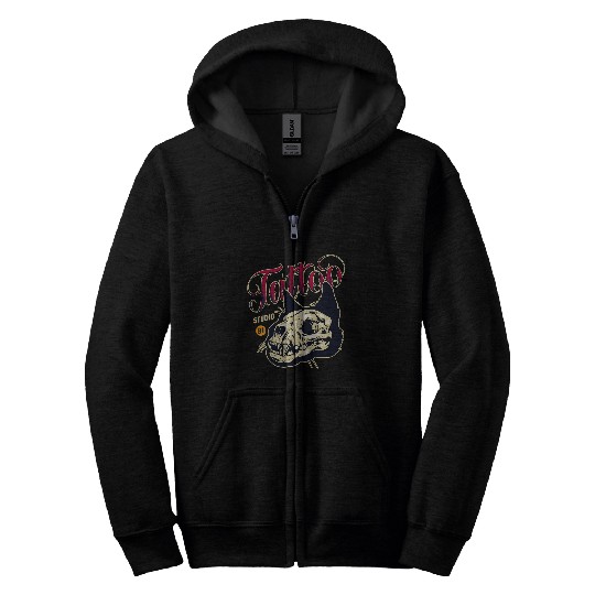 Cat Skull Tattoo Zip Hoodies
