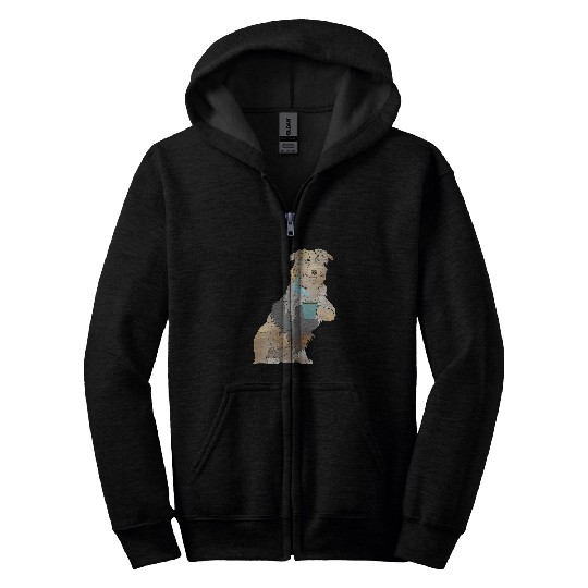 Cute Australian Shepherd Dog Coffee Funny Animal Graphic Zip Hoodies