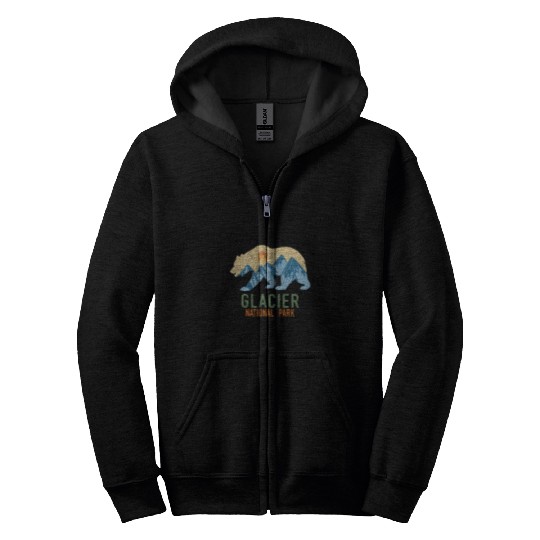 Bear Pet Glacier National Park Retro Montana Bear Outdoor Zip Hoodies