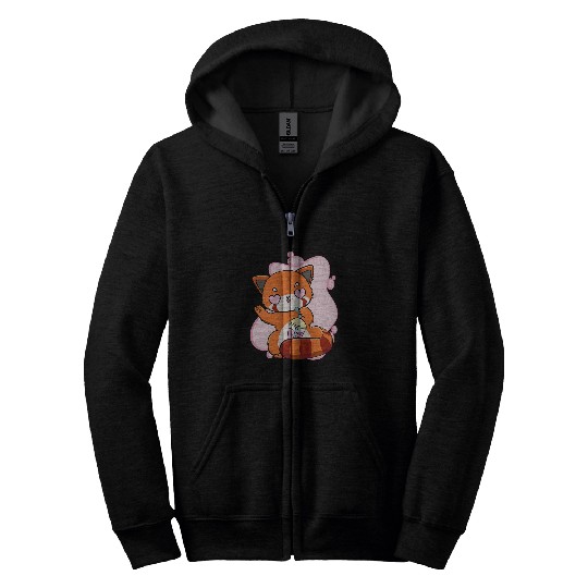 Panda Pet Chibi Red Panda With Boba Tea Bubble Otaku Cute Anime Bear Zip Hoodies