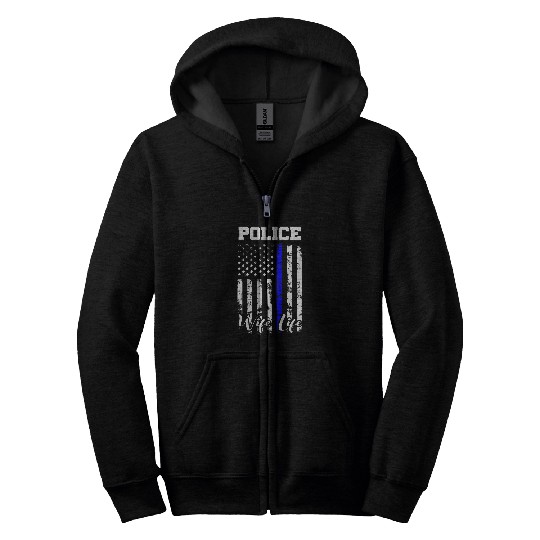 Police Job Wife Life USA Flag Funny Police Wife For Wife Women Zip Hoodies