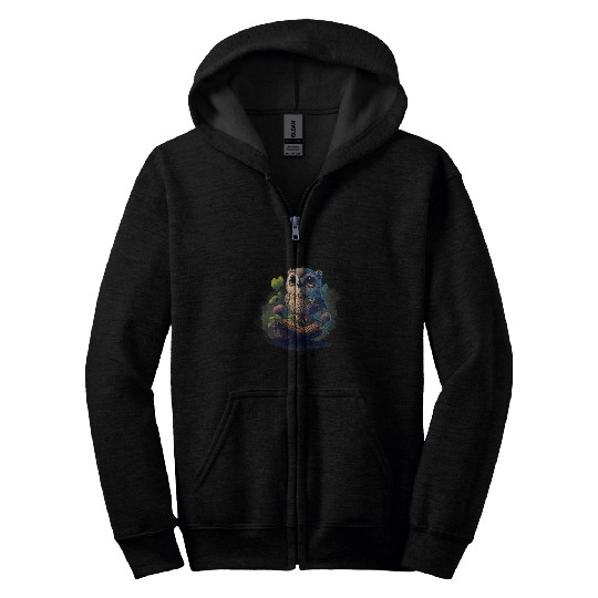 Owl Pet On A Plant With A Bird Zip Hoodies