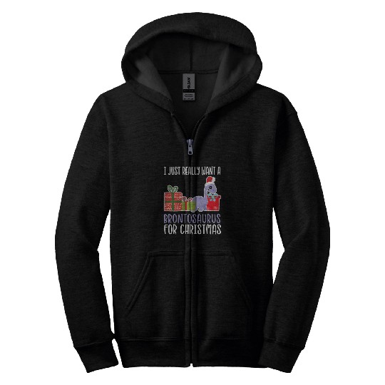 Cute Christmas Brontosaurus I Want a Brontosaurus Zip Hoodies