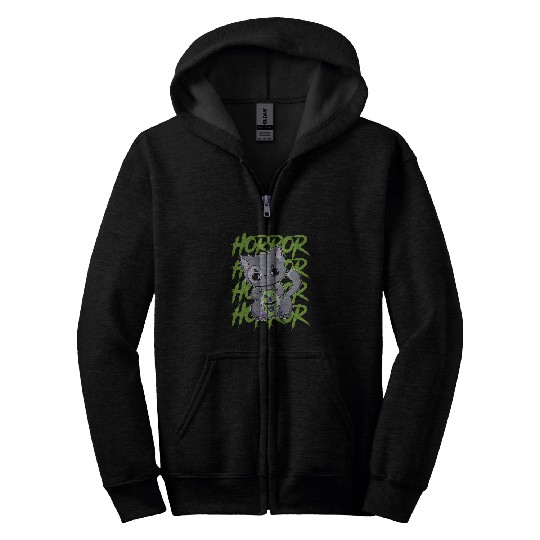 Bear Pet black cats With Teddy Bear For Horror Fans Zip Hoodies