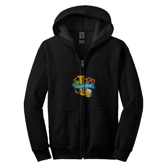 Beer Fun Oktoberfest Pretzel Sausage Beer Trumpet Zip Hoodies