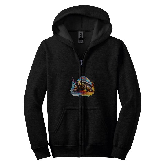 Colorful Box Turtle Lover Splash Art Zip Hoodies