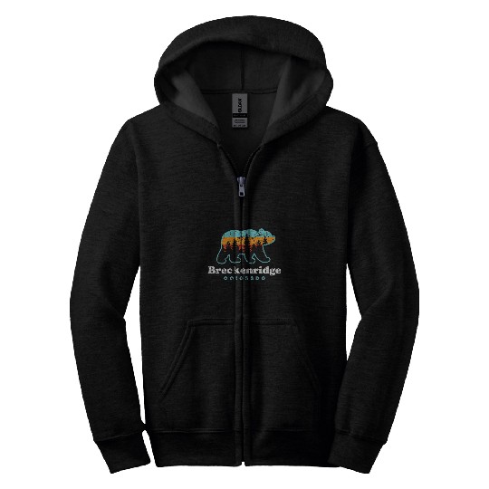 Bear Pet Breckenridge Colorado Bear Retro Mountains Trees Zip Hoodies