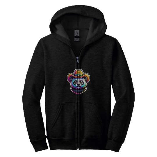 Panda Pet Colorful Vibrantly Colored Panda Cowboy and Quirky Wild West Zip Hoodies