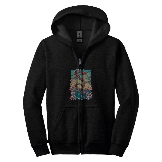 Dragon Pet Chinese Dragon With Cherry Blossoms Vintage Zip Hoodies