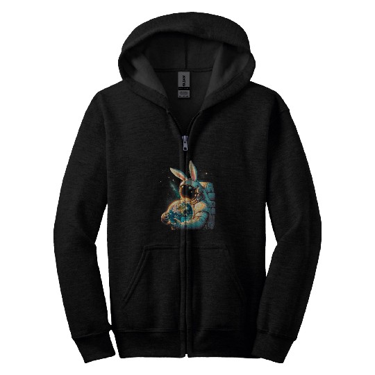 Astronaut Outer Bunny Easter Day Rabbit Earth Funny Space Zip Hoodies