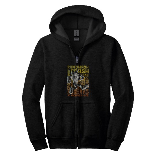 Crash Bandicoot Run Smash Crash Gradient Text Logo Jumble Zip Hoodies