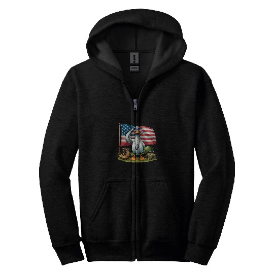 Duck Pet Salute Duck American USA Flag Memorial Day 4th of July Zip Hoodies