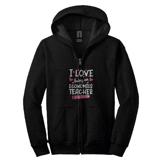 I Love Being an Economics Teacher Cute Hearts Valentines Zip Hoodies