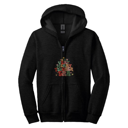 In My Very Merry Teacher Era Groovy Retro Christmas xmass Zip Hoodies