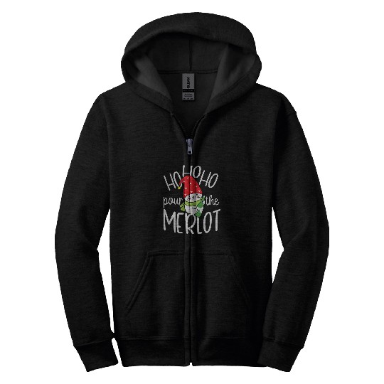 Wines Fun Ho Ho Ho Pour The Merlot Cute Cat Wines Christmas Zip Hoodies