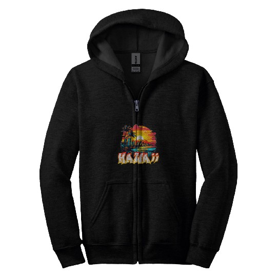 Hawaiian Paradise Aloha Spirit in Retro Graffiti Zip Hoodies