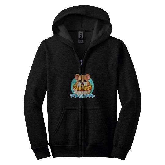 Hamster Pet Eating French Fries Kawaii Hamster Anime Teen Zip Hoodies