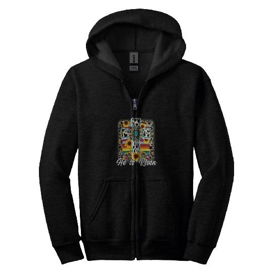 He is Risen Sunflower Leopard Cross Happy Easter Day Zip Hoodies