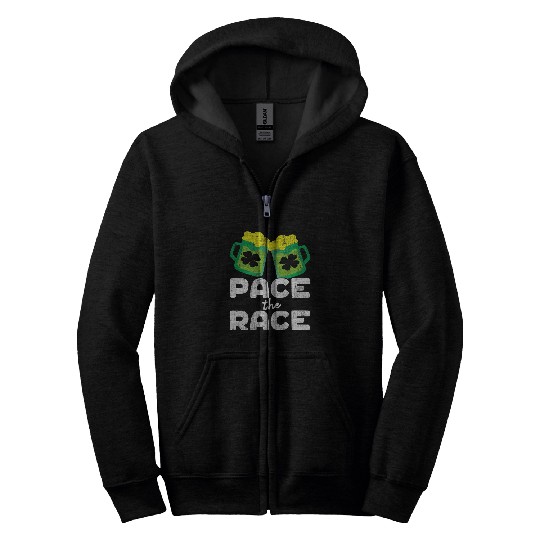 Beer Fun St Patricks Day Pace The Race Green Beer Drinking Runner Zip Hoodies