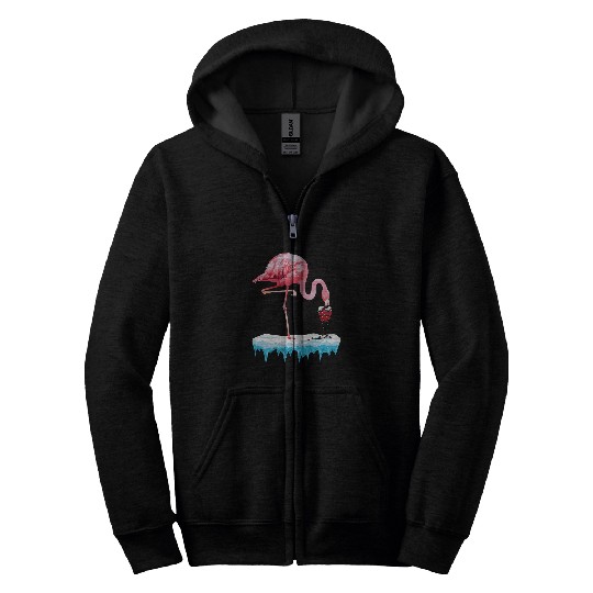 Wines Fun pink flamingo taking a glass of Wines christmas graphic Zip Hoodies