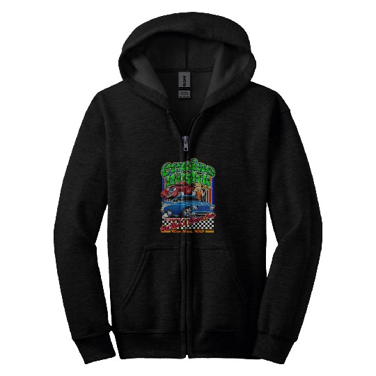 Cruise Night USA 50s Nostalgia Hot Rod Classic Carss Cartoon Zip Hoodies