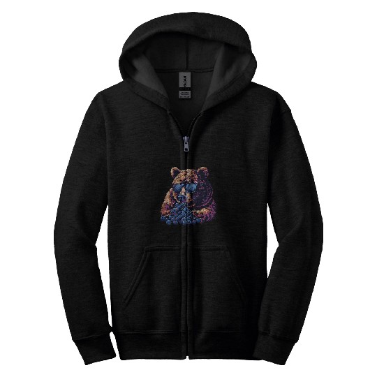 Bear Pet Blueberry Bear Sunglasses Blueberry Fruit Portrait Drawing Zip Hoodies