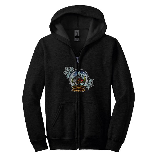 Christmas Holiday Winter Snow Globe Skiers Paradise Tattoo Zip Hoodies