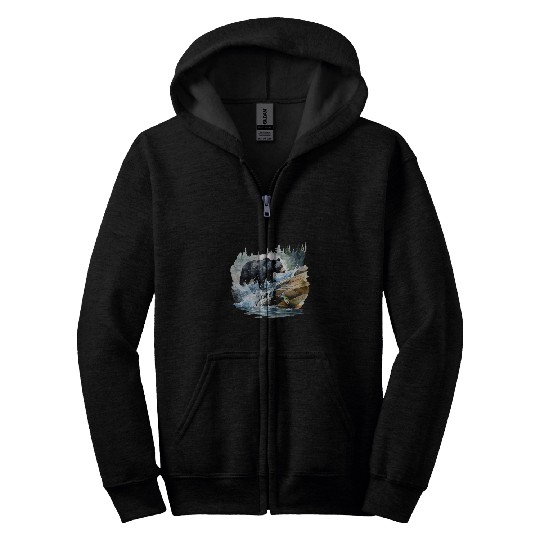 Bear Pet Black Bear Wilderness Waterfall Mountain Animal Zip Hoodies