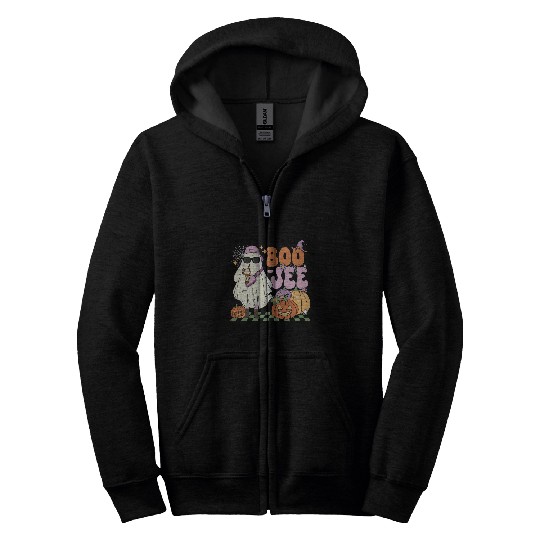 Coffee Fun Boojee ghosts Drinking Coffee Spooky Halloween Pumpkin Zip Hoodies