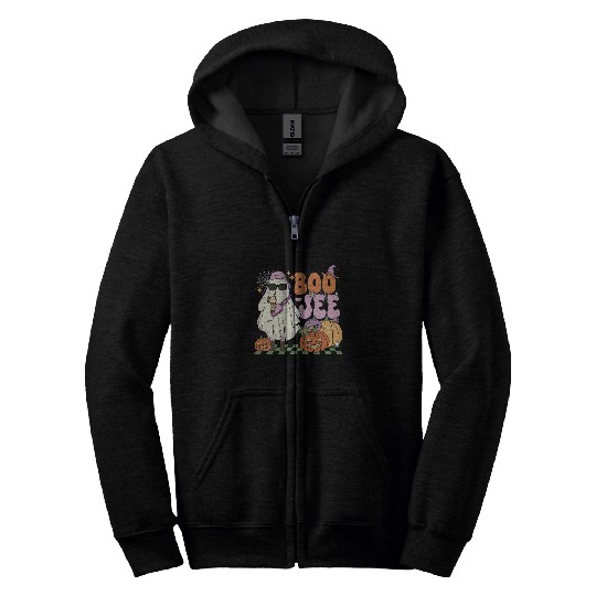 Coffee Fun Boojee ghosts Drinking Coffee Spooky Halloween Pumpkin Zip Hoodies
