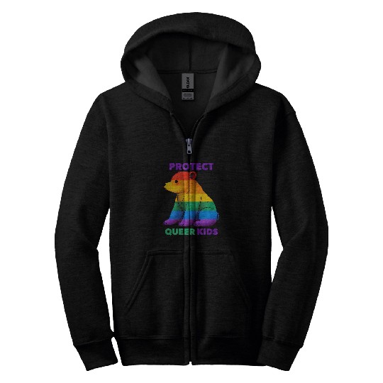 Bear Pet Protect Queer Kids Bear Design for Advocacy and Support Zip Hoodies
