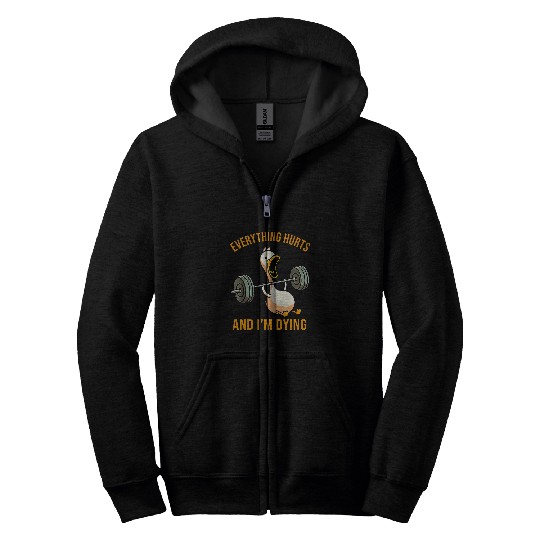 Duck Pet Everything Hurts And I m Dying Funny Duck Workout Zip Hoodies