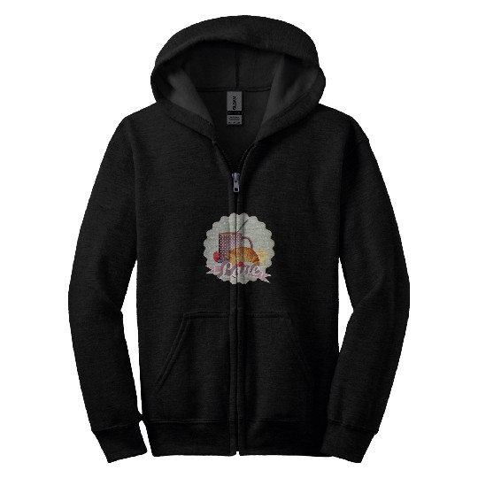 Coffee Fun Breakfast with love croissant coffee and berries Zip Hoodies
