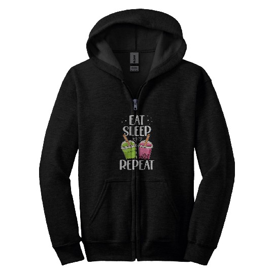 Eat Sleep Boba Tea Repeat Bubble Tea Lover Drinker Zip Hoodies