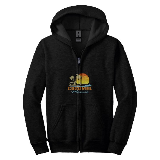 Cozumel Mexico Beach Sunset Palm Trees Ocean Surfer Zip Hoodies