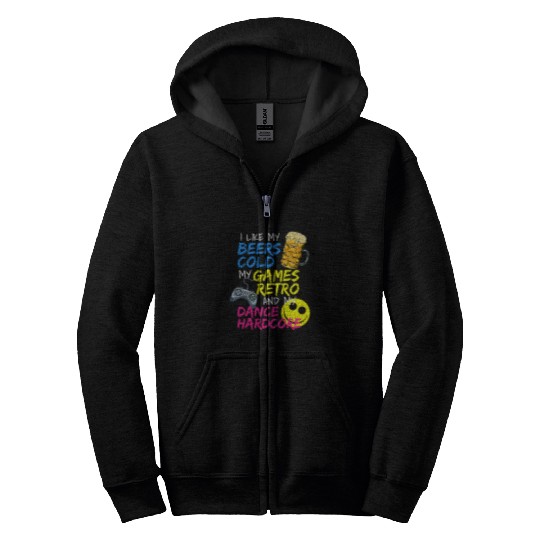 Beer Fun Retro Gamer Gaming Geek Hardcore Dance Music Zip Hoodies