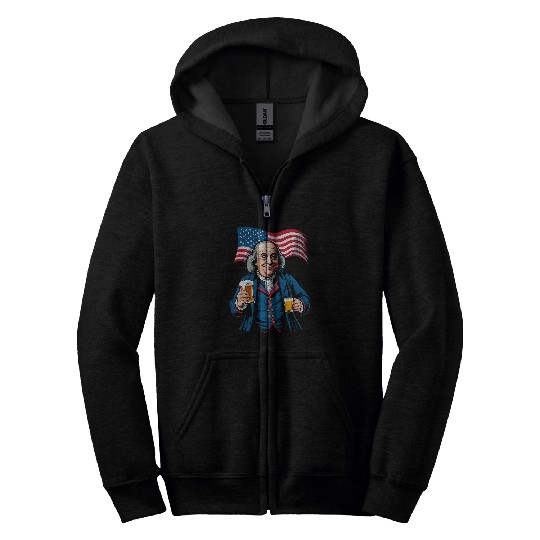 Beer Fun Boozing Benjamin Franklin With Beer Mug Zip Hoodies