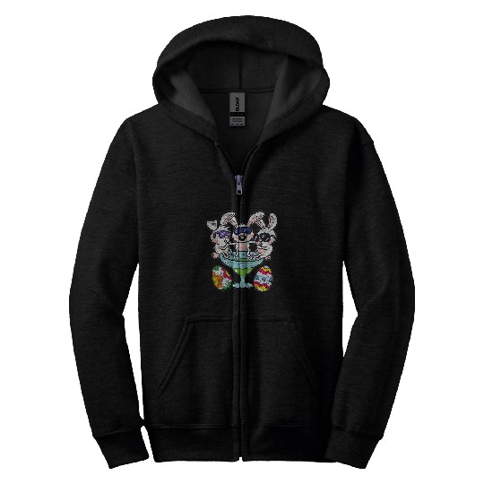 Wines Fun Bunny Drinking Wines Easter Egg Hunting Squad Rabbit Spring Zip Hoodies
