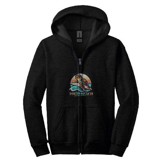 Turtle Pet Folly Beach South Carolina Loggerhead Sea Turtle Retro Sun Zip Hoodies