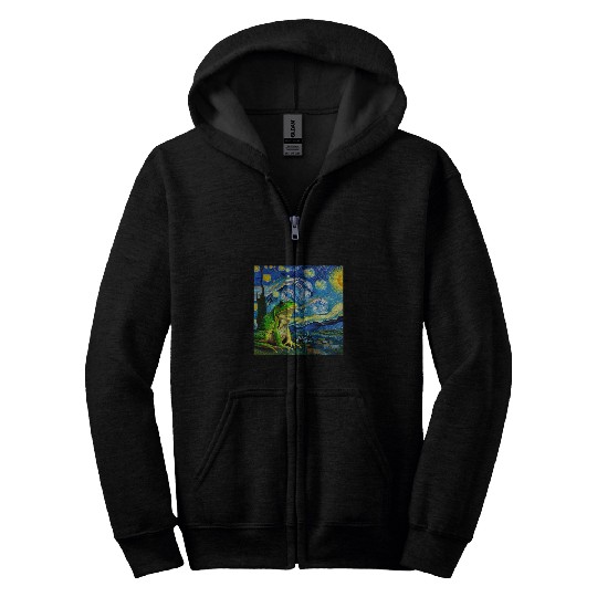 Frog Starry Night Van Gogh Sky Painting Art For Men Women Zip Hoodies