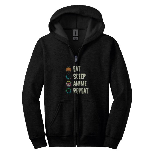 Eat Sleep Anime Repeat Kawaii Otaku Anime Manga Zip Hoodies