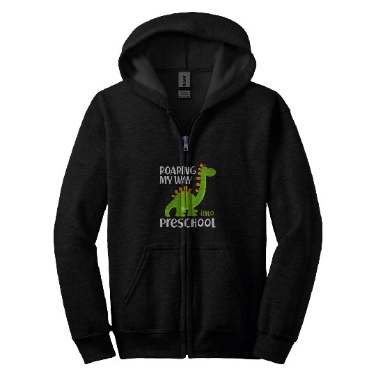Kids Funny Brontosaurus Back To School Roaring Into Preschool Zip Hoodies