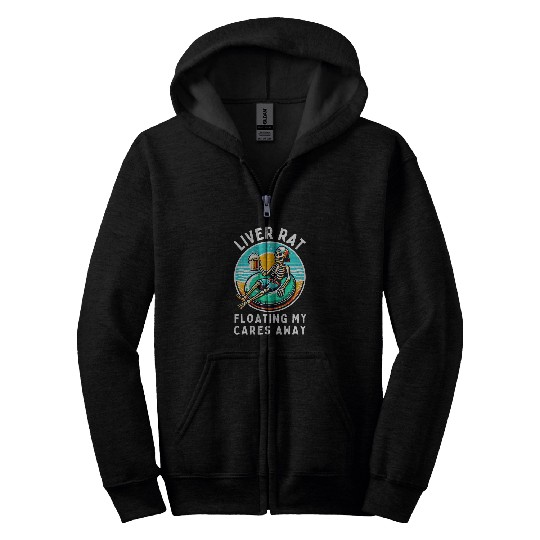 Beer Fun River Rat Floating My Cares Away Angler Beer Lover Skeleton Zip Hoodies