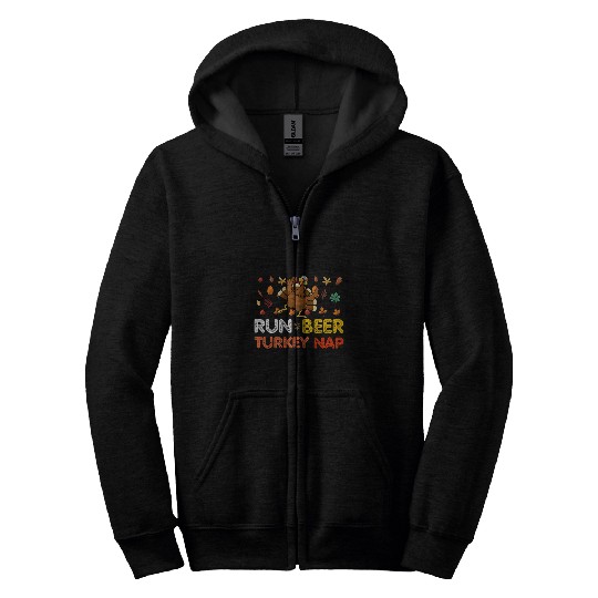 Beer Fun Run Beer Turkey Nap Running Trot Dinner Thanksgiving Zip Hoodies