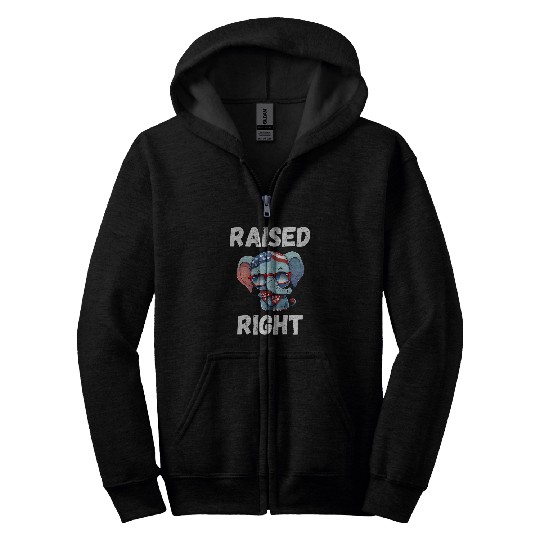 Elephant Pet Raised Right Vote Republican American Flag Elephant Zip Hoodies