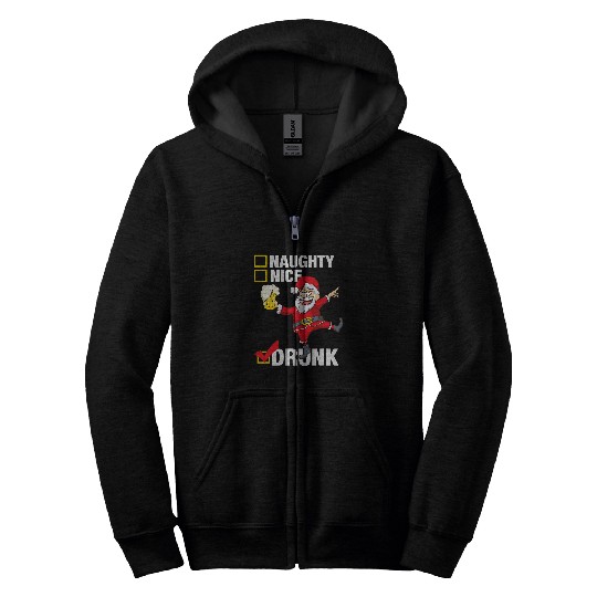 Beer Fun Drunk Santa with Beer Not Naughty or Nice Christmas Zip Hoodies